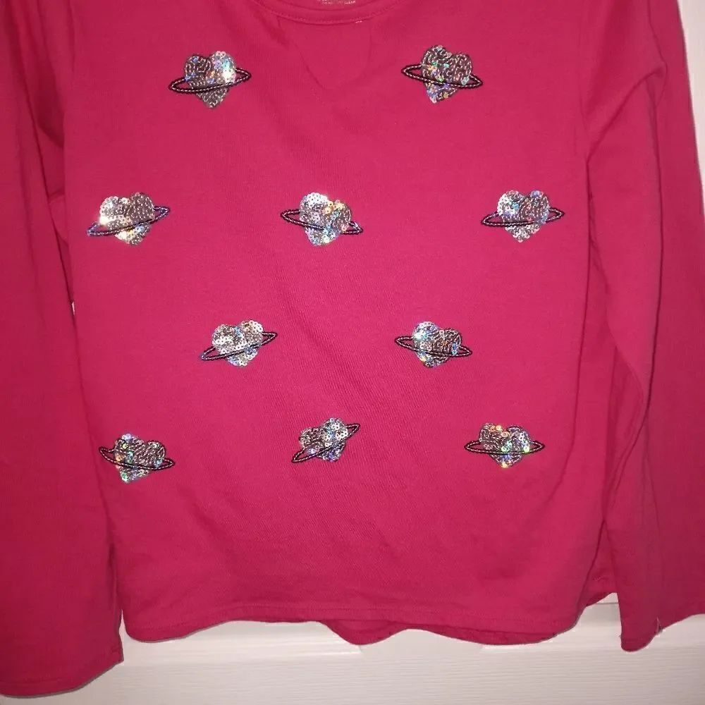 Arizona Jean co 2xl 20 1/2 Junior Pink Heart Embroidery Longsleeves Women's Top.